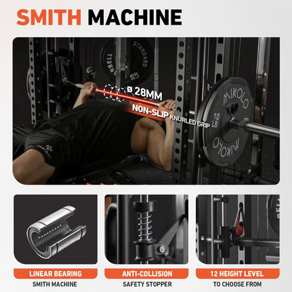 All-In-One Smith Machine Power Rack with Vertical Leg Press & Cable Crossover - 2000LBS Squat Rack for Ultimate Home Gym Experience