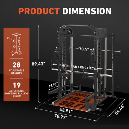 All-In-One Smith Machine Power Rack with Vertical Leg Press & Cable Crossover - 2000LBS Squat Rack for Ultimate Home Gym Experience