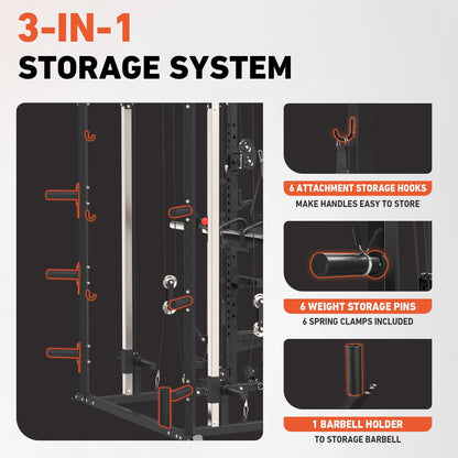 All-In-One Smith Machine Power Rack with Vertical Leg Press & Cable Crossover - 2000LBS Squat Rack for Ultimate Home Gym Experience