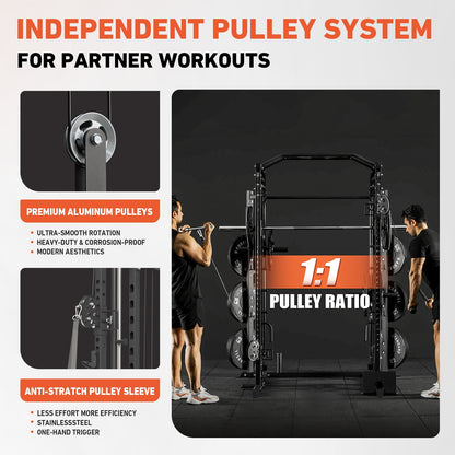 All-In-One Smith Machine Power Rack with Vertical Leg Press & Cable Crossover - 2000LBS Squat Rack for Ultimate Home Gym Experience