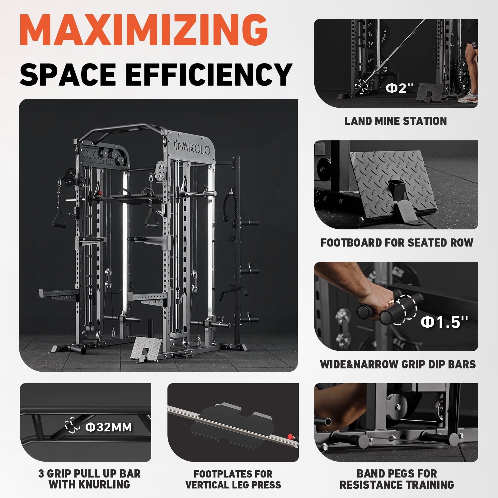 All-In-One Smith Machine Power Rack with Vertical Leg Press & Cable Crossover - 2000LBS Squat Rack for Ultimate Home Gym Experience