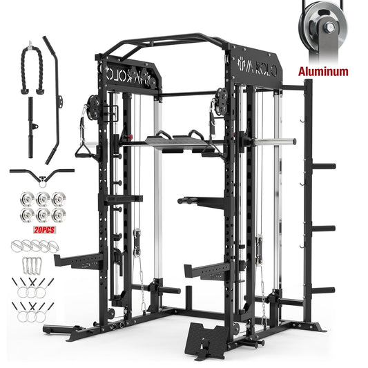 All-In-One Smith Machine Power Rack with Vertical Leg Press & Cable Crossover - 2000LBS Squat Rack for Ultimate Home Gym Experience