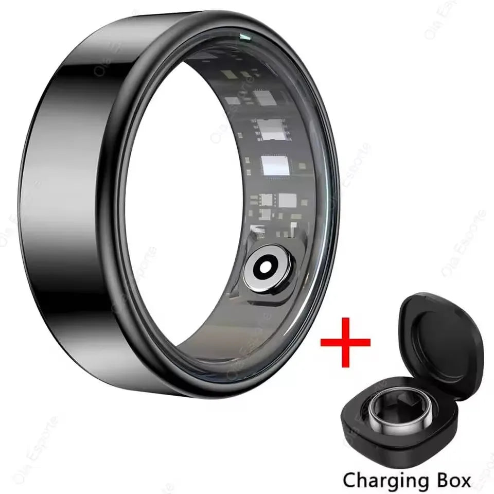 R09 Smart Ring Men Women with Charging Case,Heart Rate Blood Oxygen,Skin Temperature Monitor,5Atm Waterproof for Android Ios