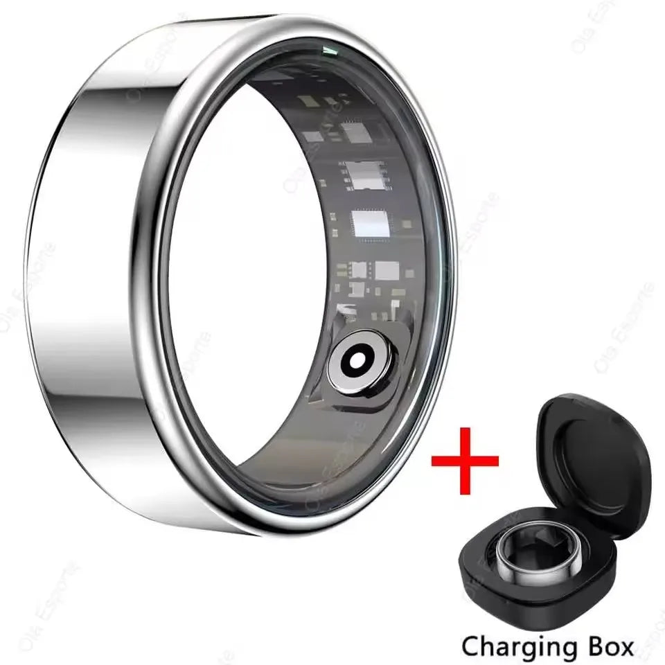 R09 Smart Ring Men Women with Charging Case,Heart Rate Blood Oxygen,Skin Temperature Monitor,5Atm Waterproof for Android Ios