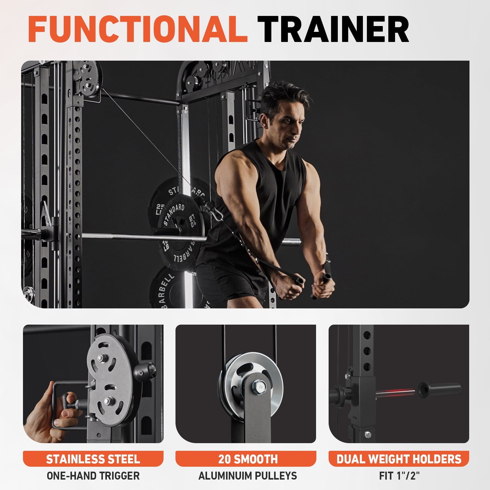 All-In-One Smith Machine Power Rack with Vertical Leg Press & Cable Crossover - 2000LBS Squat Rack for Ultimate Home Gym Experience
