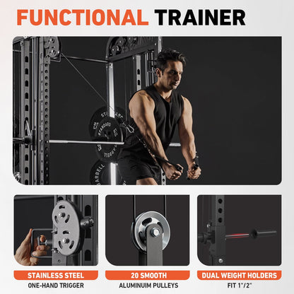 All-In-One Smith Machine Power Rack with Vertical Leg Press & Cable Crossover - 2000LBS Squat Rack for Ultimate Home Gym Experience