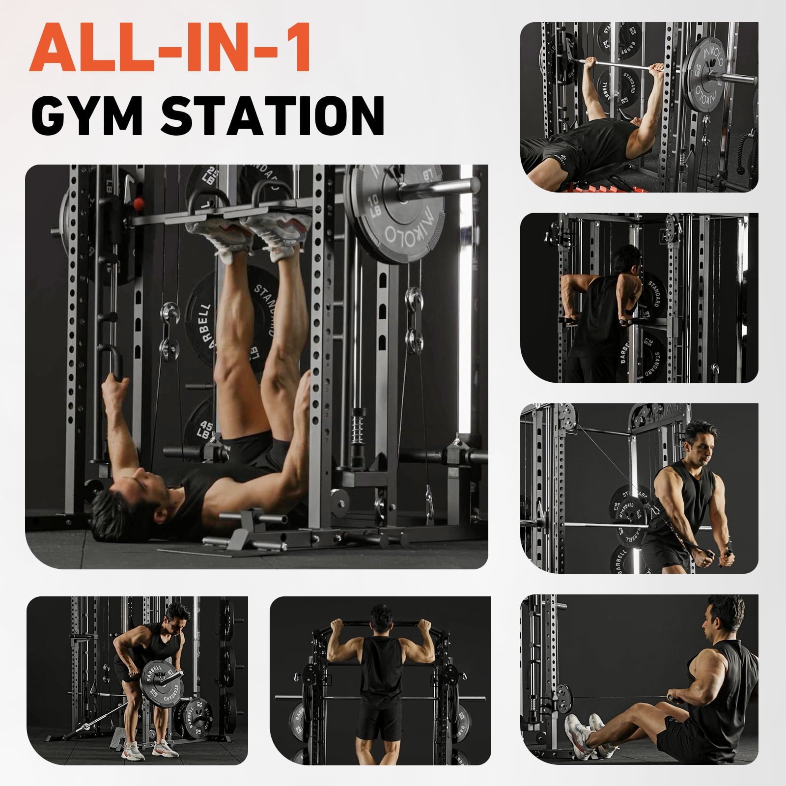 All-In-One Smith Machine Power Rack with Vertical Leg Press & Cable Crossover - 2000LBS Squat Rack for Ultimate Home Gym Experience